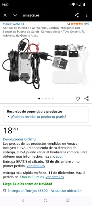 Abridor Puerta Garaje WiFi Control Inteligente