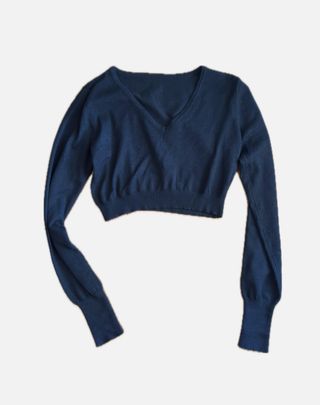 MAGLIONCINO CROP NERO SCOLLO A V