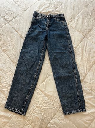 Vaqueros Mango Tapered Tiro Alto Azul