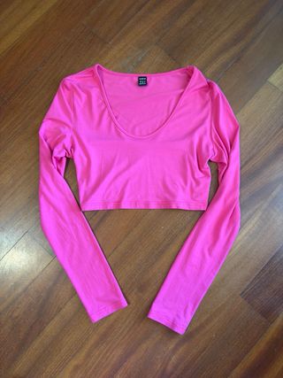 MAGLIETTA MANICHE LUNGHE CROP FUCSIA