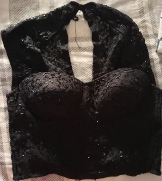 Top fiesta negro con pedrería