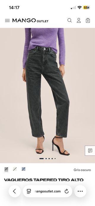 Vaqueros Mango Tapered Tiro Alto Gris Oscuro