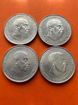 Lote de monedas 100 ptas F. Franco , plata.