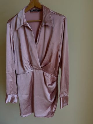 Vestido satén rosa Zara Talla L