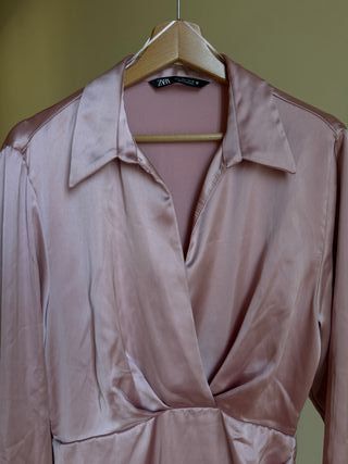 Vestido satén rosa Zara Talla L