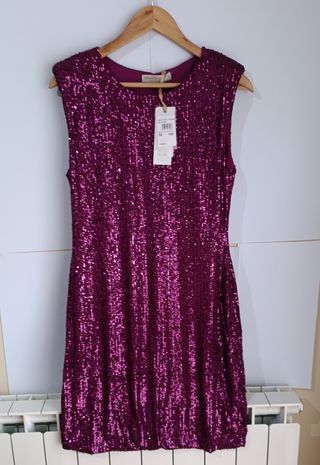 Elegante vestido buganvilla lentejuelas XL