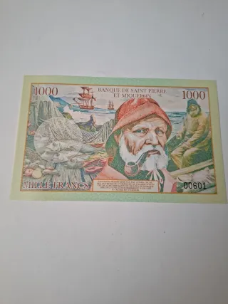 Bella banconota da 1000 franchi del Protettorato francese di Saint Pierre e Miquelon