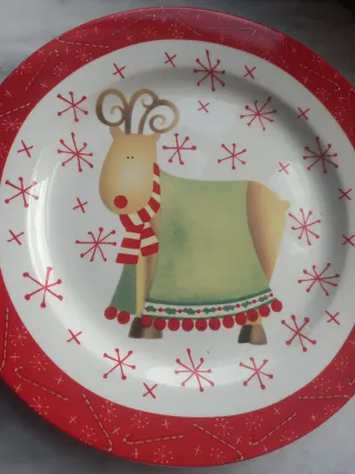 Piatto Natale Ceramica Renna Fiocchi Neve