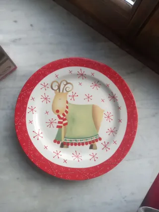 Piatto Natale Ceramica Renna Fiocchi Neve