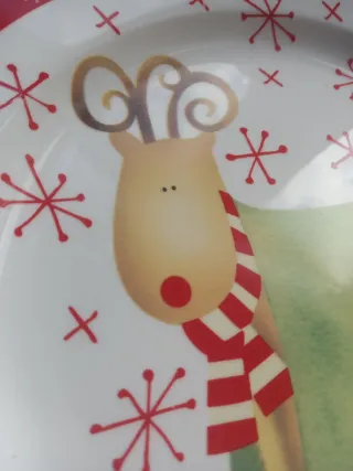 Piatto Natale Ceramica Renna Fiocchi Neve