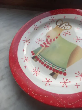 Piatto Natale Ceramica Renna Fiocchi Neve