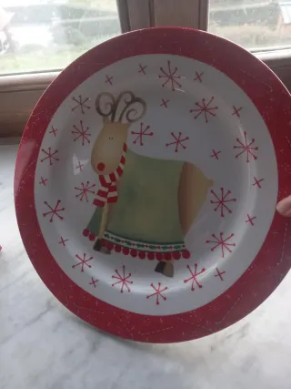 Piatto Natale Ceramica Renna Fiocchi Neve