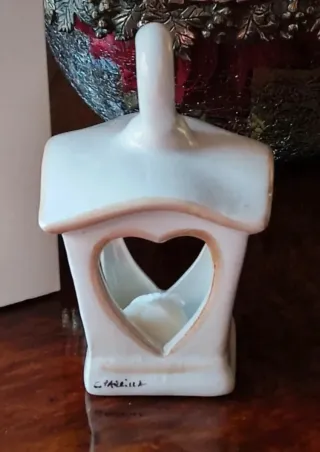 Portacandele cuore ceramica bianco