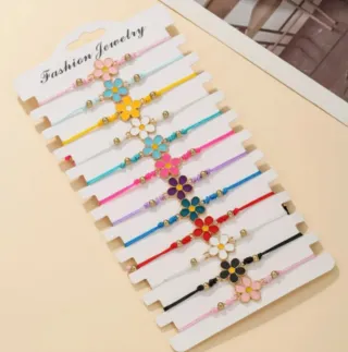 12 Pulseras Florales de Colores