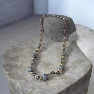 Collana vintage perle vetro lavorato oro grigio