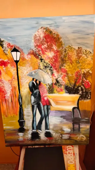 Cuadro pareja bajo paraguas