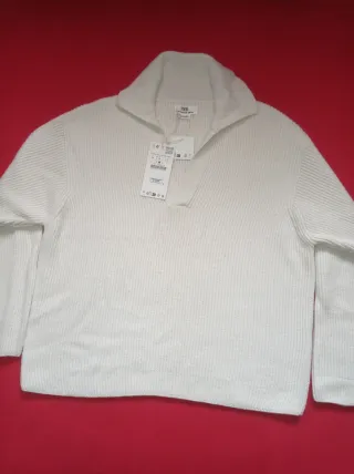 Jersey Zara cuello polo blanco Talla L