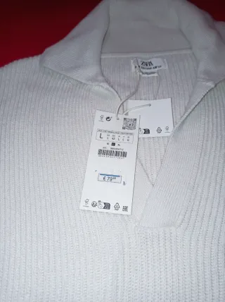 Jersey Zara cuello polo blanco Talla L