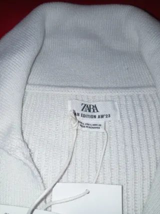 Jersey Zara cuello polo blanco Talla L