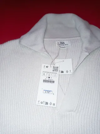 Jersey Zara cuello polo blanco Talla L