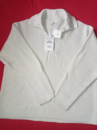 Jersey Zara cuello polo blanco Talla L