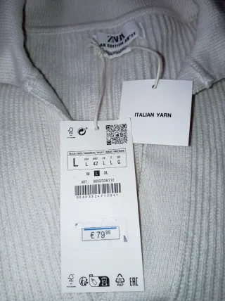 Jersey Zara cuello polo blanco Talla L