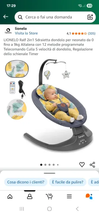 Sdraiata dondolo neonato Lionelo Ralf 2in1