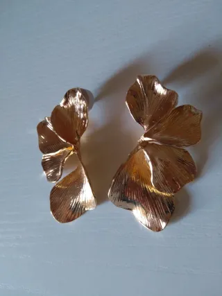 Z473 Orecchini inox oro foglie giganti 8 cm