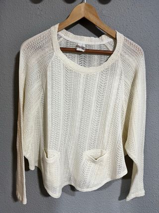 Top crop calado crema mangas murciélago