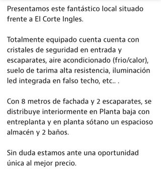 SE ALQUILA o VENDE LOCAL C/ECUADOR PB CORTE INGLES