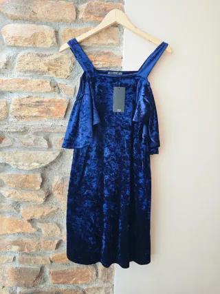 Vestido Mango azul tirantes volante