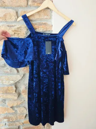 Vestido Mango azul tirantes volante