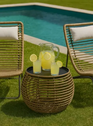 Tavolo Ausiliare da Esterno Effetto Rattan, Metallo