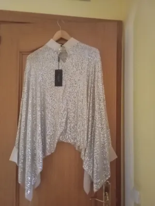 Blusa nueva  fiesta lentejuelas beige/plata