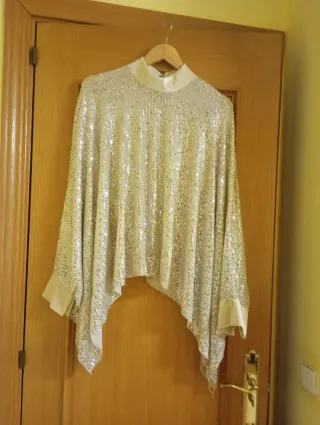 Blusa nueva  fiesta lentejuelas beige/plata