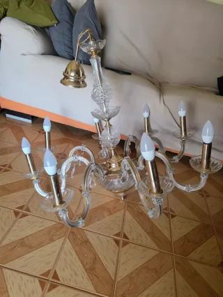 2 Lámparas de Cristal Doradas