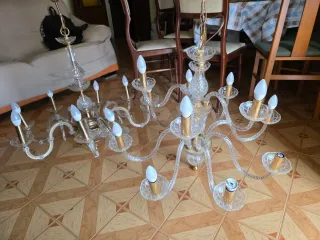 2 Lámparas de Cristal Doradas