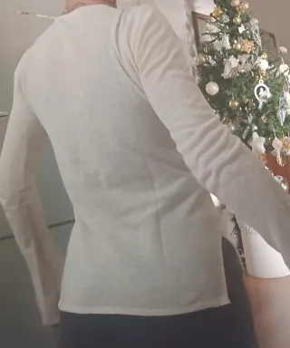 Maglietta con perline beige/bianca