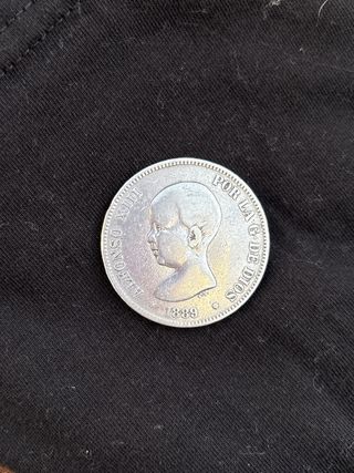 Moneda 5 Pesetas 1889 Alfonso XIII plata