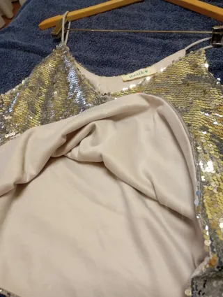 Top nuevo  lentejuelas plateadas Talla L