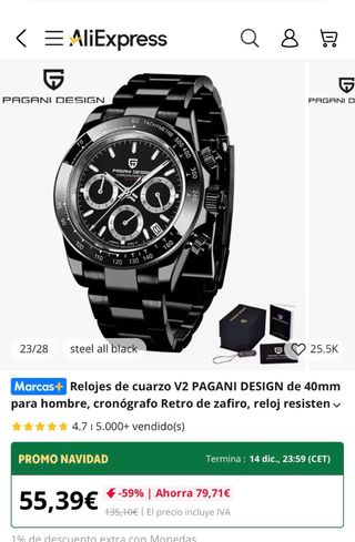 Reloj Pagani Design Cronógrafo Negro