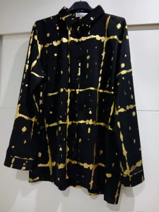 Camisa Blusa negra y dorada manga larga