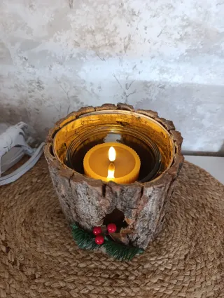 Portacandele rustico in legno