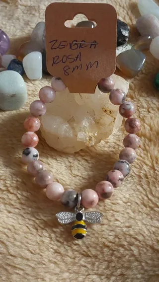 Pulsera Piedra Natural Zebra Rosa 8mm