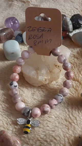 Pulsera Piedra Natural Zebra Rosa 8mm