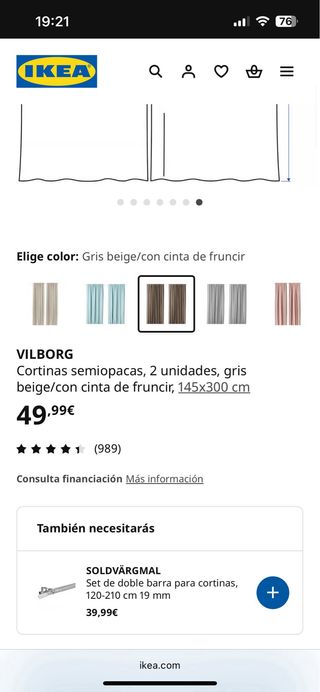 Cortinas VILBORG opaca y soporte doble BEKRÄFTA