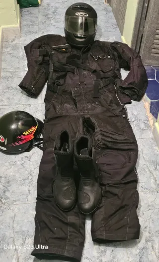 Traje de moto completo negro Botas 41 traje 48/50
