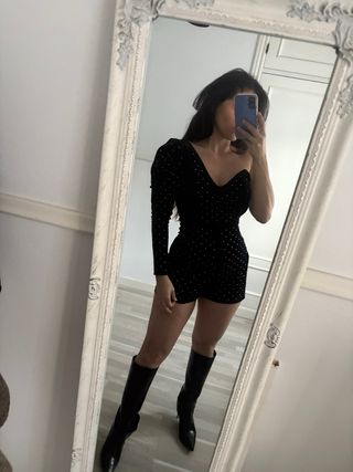 Vestido-pantalon negro lentejuelas fiesta