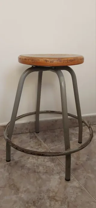 Taburete industrial madera y metal 60s