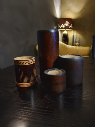 Set Portacandele Bambù e Legno